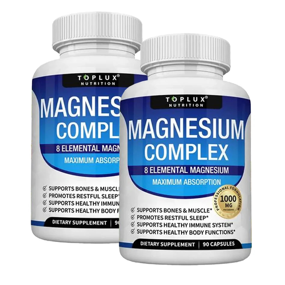 Magnesium Complex Supplement 1000mg - Magnesium Glycinate, Citrate, Malate, Taurate, for Bones, Muscle, Energy 90 Vegan Capsules