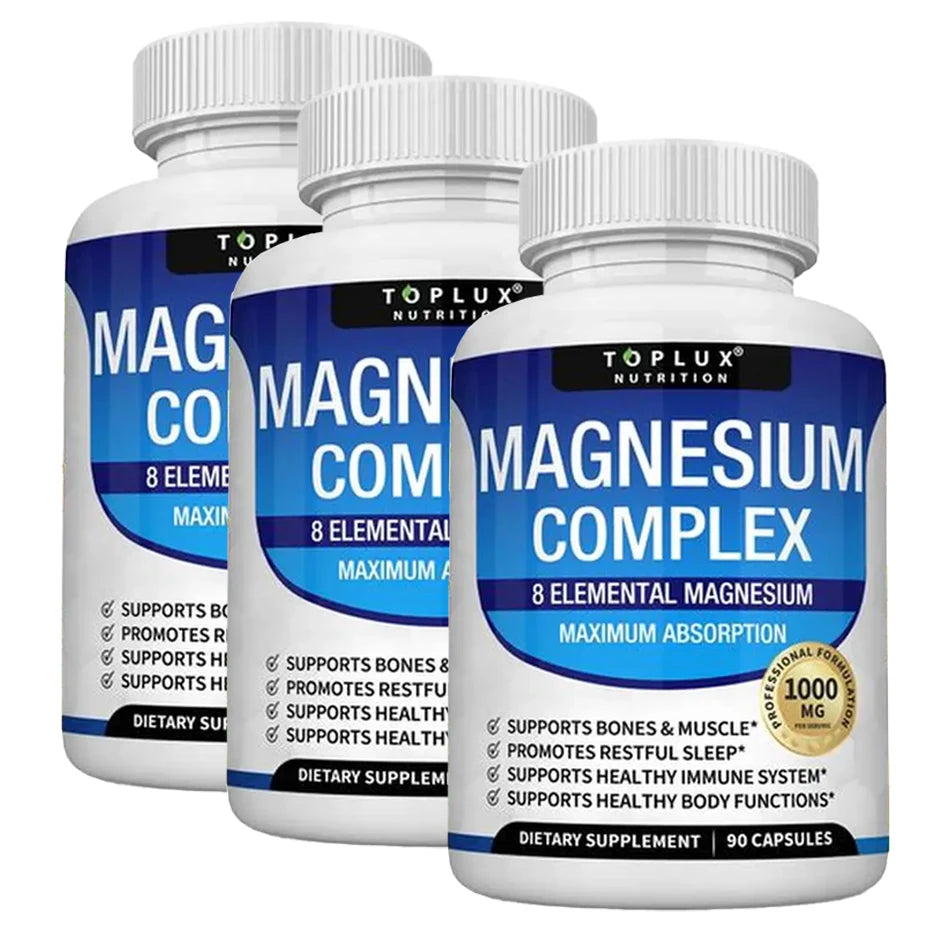 Magnesium Complex Supplement 1000mg - Magnesium Glycinate, Citrate, Malate, Taurate, for Bones, Muscle, Energy 90 Vegan Capsules